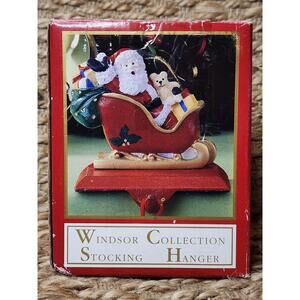 Vtg. Windsor Collection Christmas Stocking Holder Hanger Cast Iron Santa Sleigh